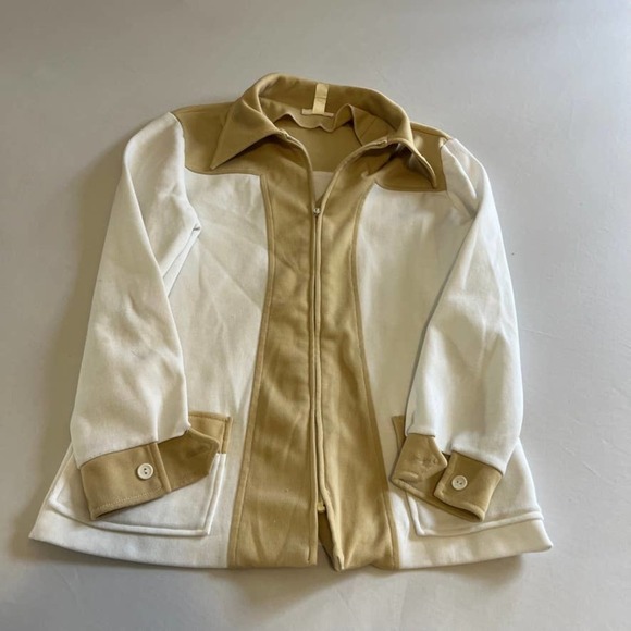 Vintage colorblock white and tan zip up jacket 10 - Picture 1 of 8